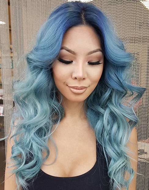 Idée de couleur de cheveux bleu ombré