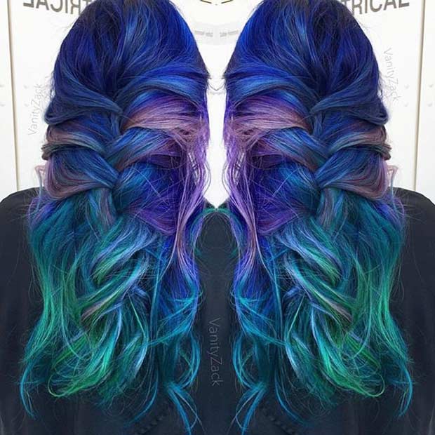 רעיון צבע שיער בתולת ים כחול וירוק