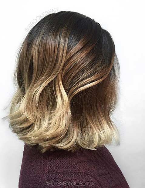 בלונדינית Balayage Ombre על תספורת האונה