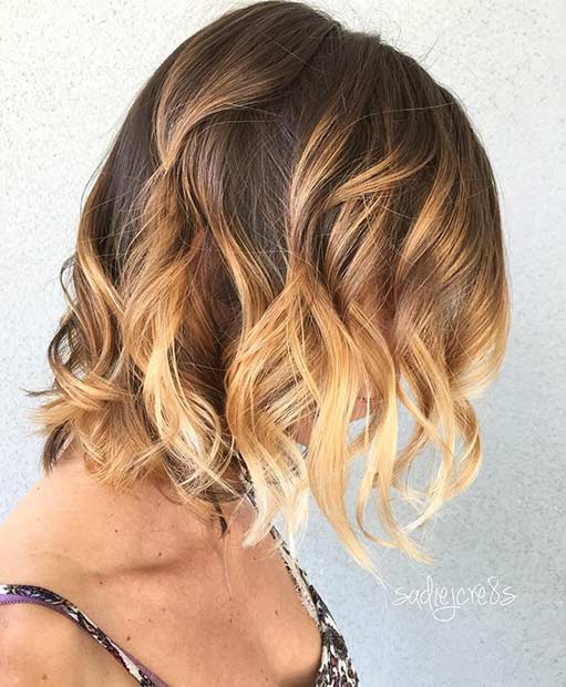 Golden Caramel and Blonde Balayage Highlights Bob