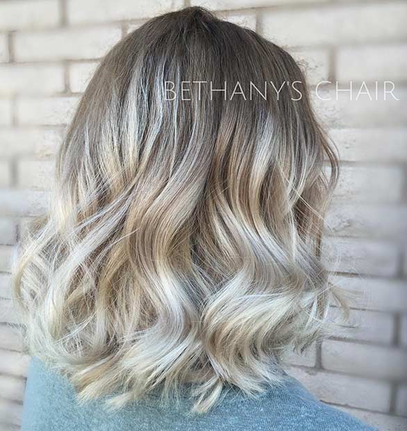 Ice Blonde Balayage Ombre Long Bob