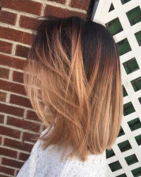 Rose Gold Balayage Ombre Long Bob