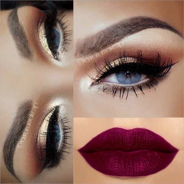 Gold Eye Makeup Look και Dark Lips