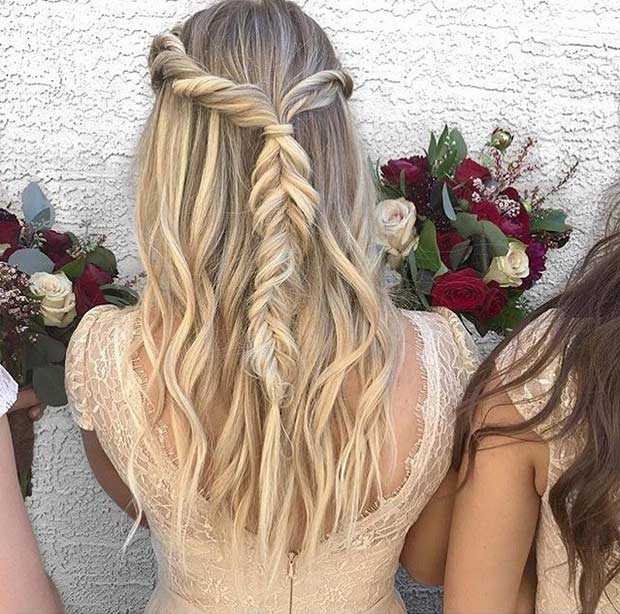 Twisted Fishtail Braid Half Updo for Bridesmaids