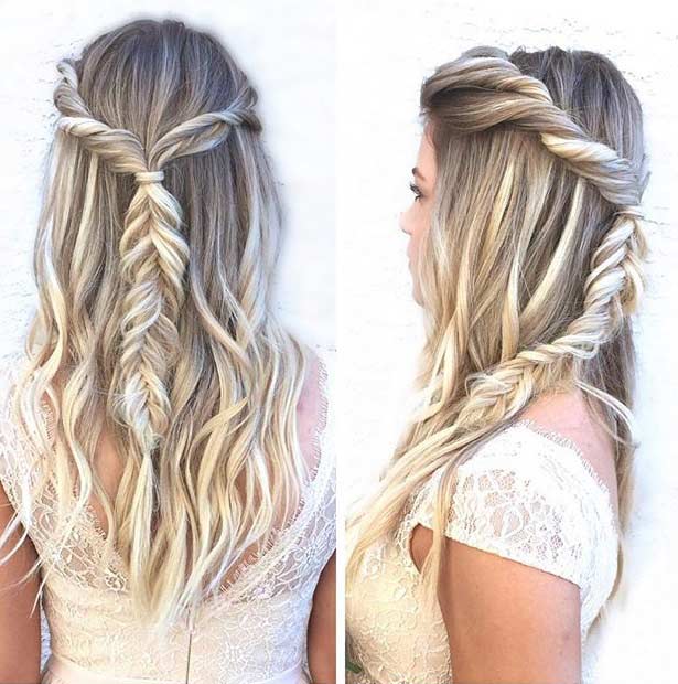 Simple Fishtail Braid Half Updo pour le bal