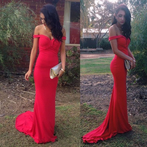 Long Off the Shoulder Red Prom φόρεμα