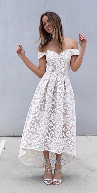 שמלת נשף נמוכה גבוהה בצבע לבן