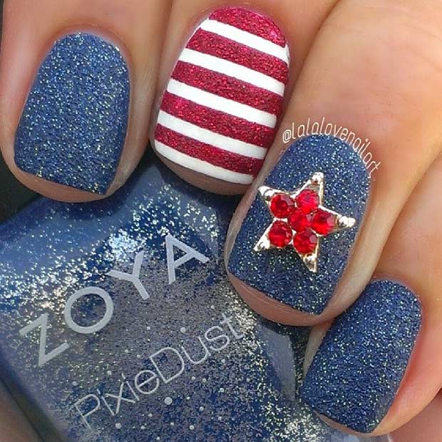 Bling American Flag Nail Art Design