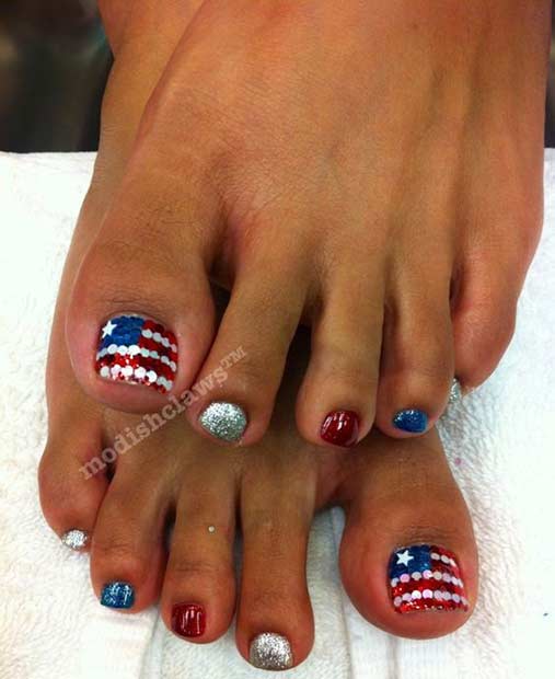 Bling Toe Nail Design pour le 4 juillet
