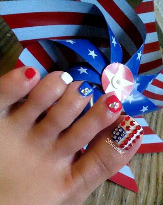 Conception d'ongle d'orteil de drapeau américain