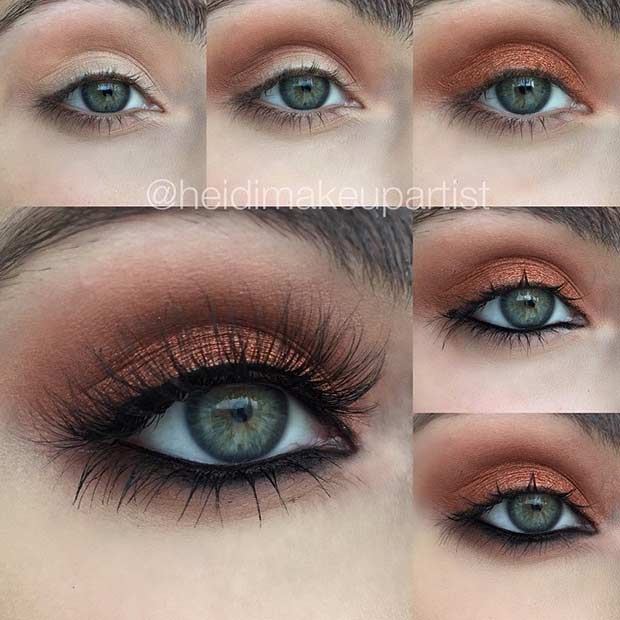 Maquillage pour les yeux en cuivre Look pour les yeux verts