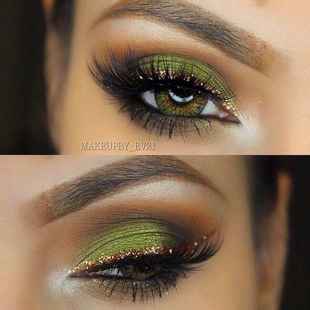 Maquillage pour les yeux verts et dorés Look pour les yeux verts