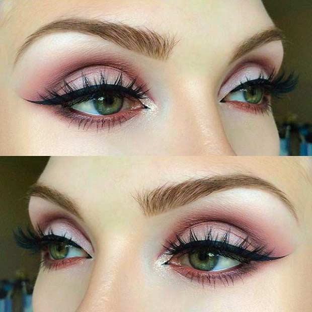 Maquillage pour les yeux rose mat Look pour les yeux verts