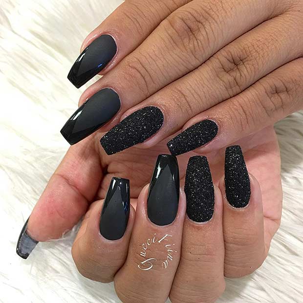 Edgy Matte Black Coffin Nail Design