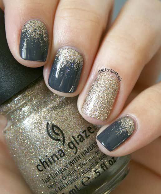 Gold Glitter Ombre New Years Eve Nails