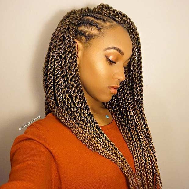 Twists au crochet avec cornrows latéraux