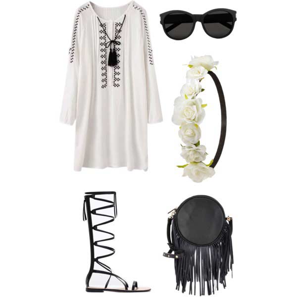 סנדלי גלדיאטור שמלה לבנה Coachella Outfit