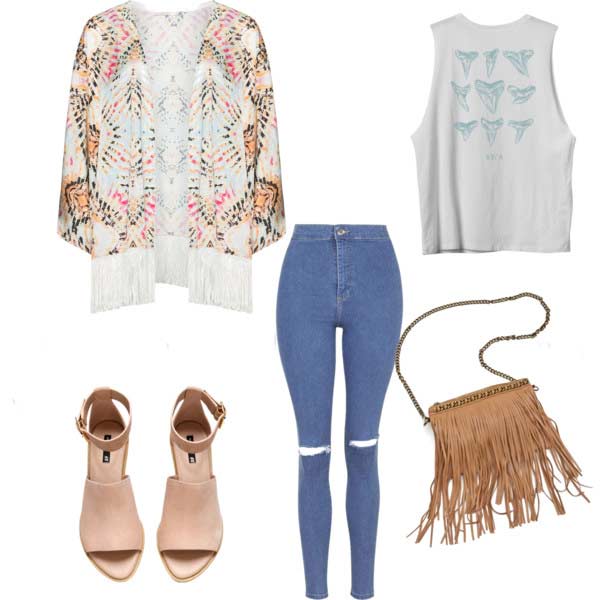 Floral Kimono Jeans Coachella Outfit Idea