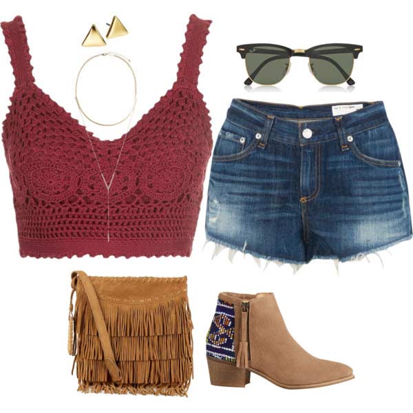 Crochet Crop Top Denim Shorts Coachella Outfit