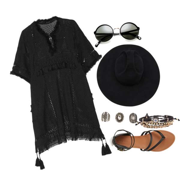 Μαύρη Δαντέλα Φόρεμα Καπέλο Coachella Outfit