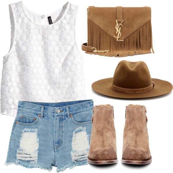 Short en jean blanc Top Coachella Outfit