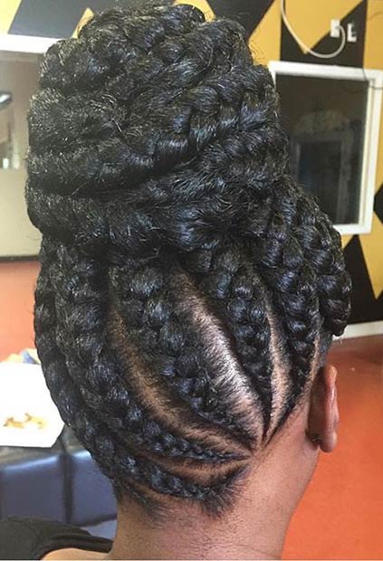 Big Cornrow Bun Updo