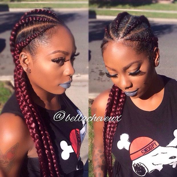 Style simple de cornrow bordeaux