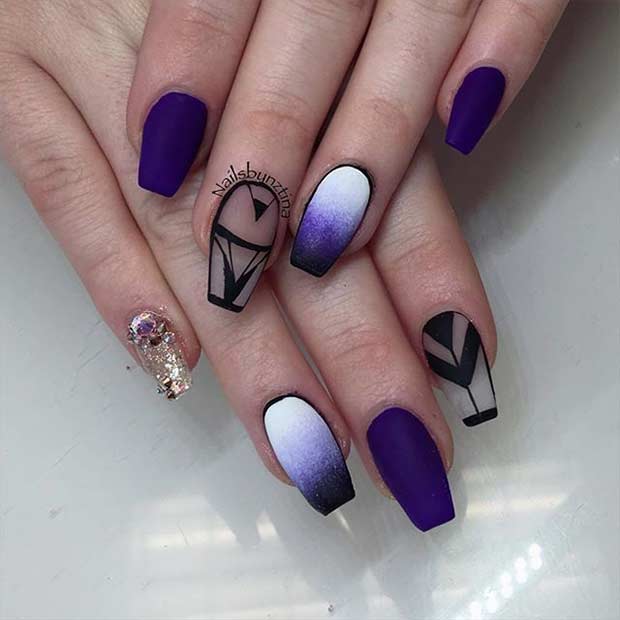 Μωβ Ombre Negative Space Coffin Nails