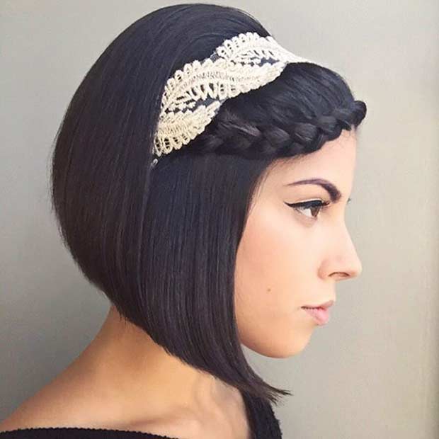 Wedding Bob Hairstyle with Headband and Braid