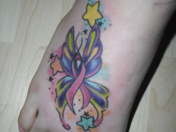 Pretty Cancer Ribbon Tattoo