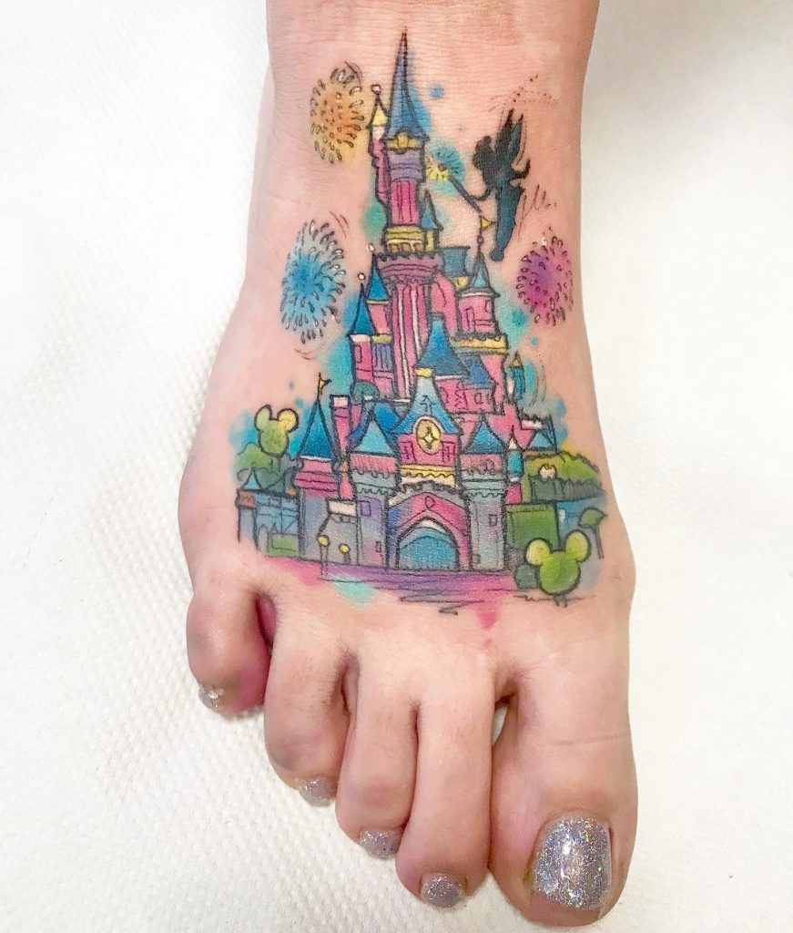 Super Cute Foot Disney Castle Tattoos