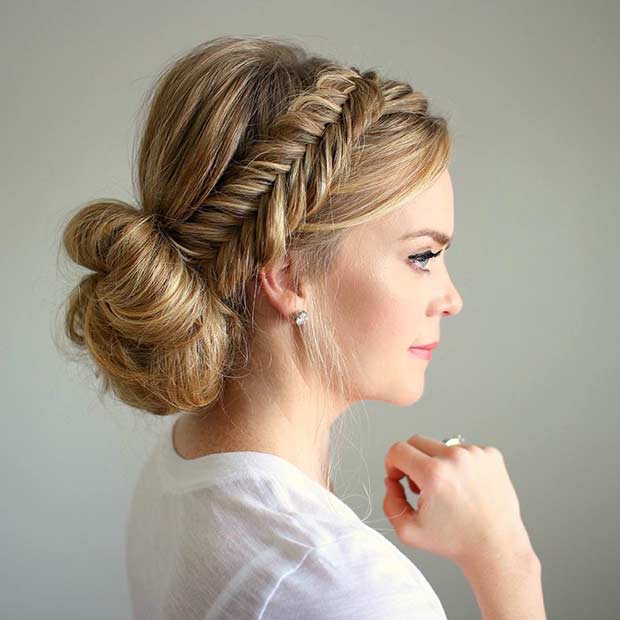 Fishtail Braid in Low Bun Updo