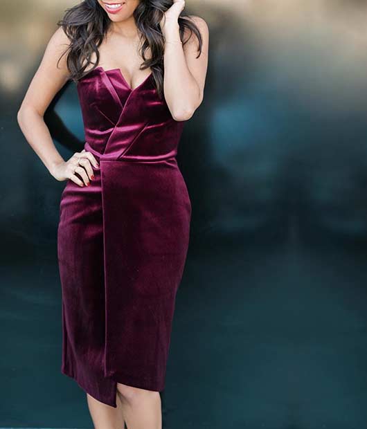 Robe élégante en velours bordeaux - Tenue de réveillon