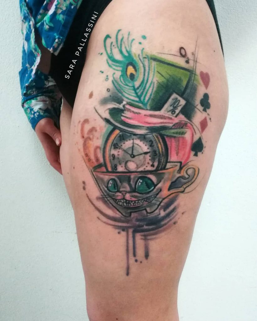 Chat Tea Cup Alice au pays des merveilles tatouages