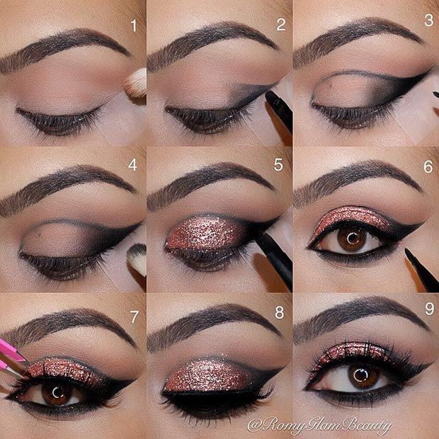 Black Cut Crease Maquillage pour les yeux en or rose