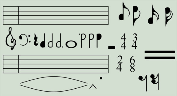 Feuille de symboles de piano