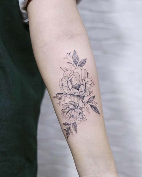 Design élégant de pivoine à l'encre noire