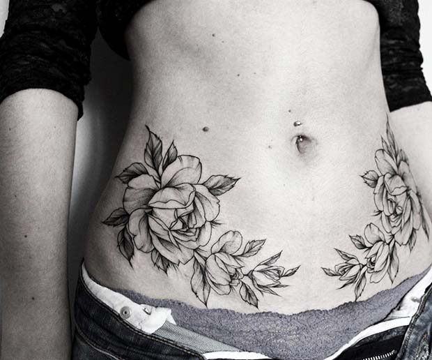 Tatouages ​​​​assortis de pivoine sur la hanche