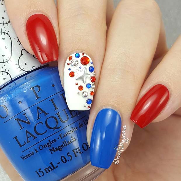 Ongles rouges, blancs et bleus du 4 juillet