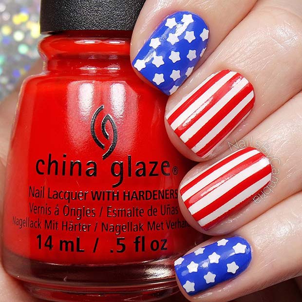 Ongles Patriotic Stars and Stripes