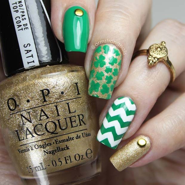 Ongles verts et dorés pour la Saint-Patrick