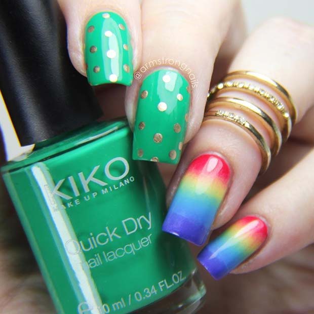 Vibrant Green και Rainbow St Patrick's Day Nails