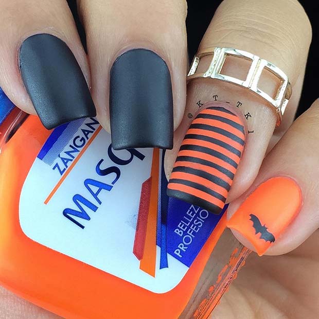 Bat and Stripes Nail Art