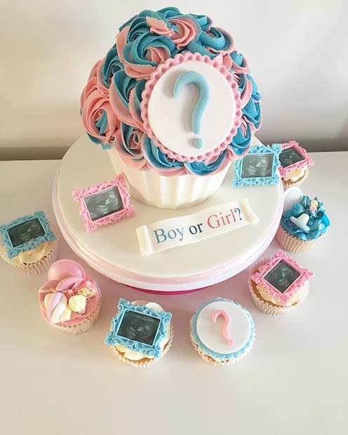 Cupcake Gender Reveal Cake Idea with Baby Scans