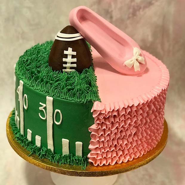 Idée de gâteau révélant le genre du football et de la ballerine