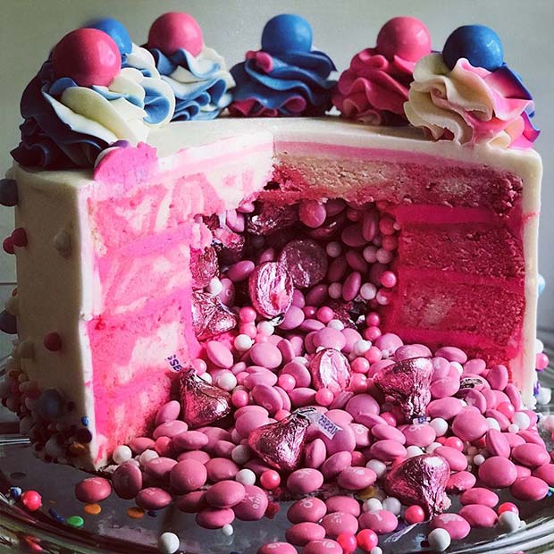 Gender Reveal Cake Idea with Candy