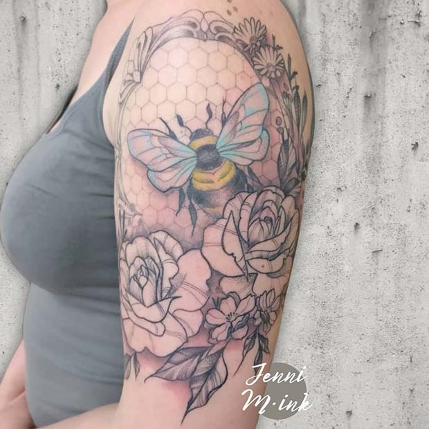 Bumble Bee Half Sleeve Tattoo Design