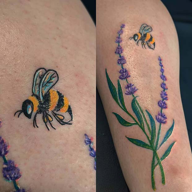 Φωτεινή μέλισσα με λουλούδια