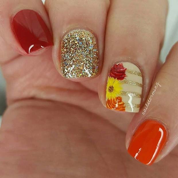 Conception d'ongles d'automne et de fleurs