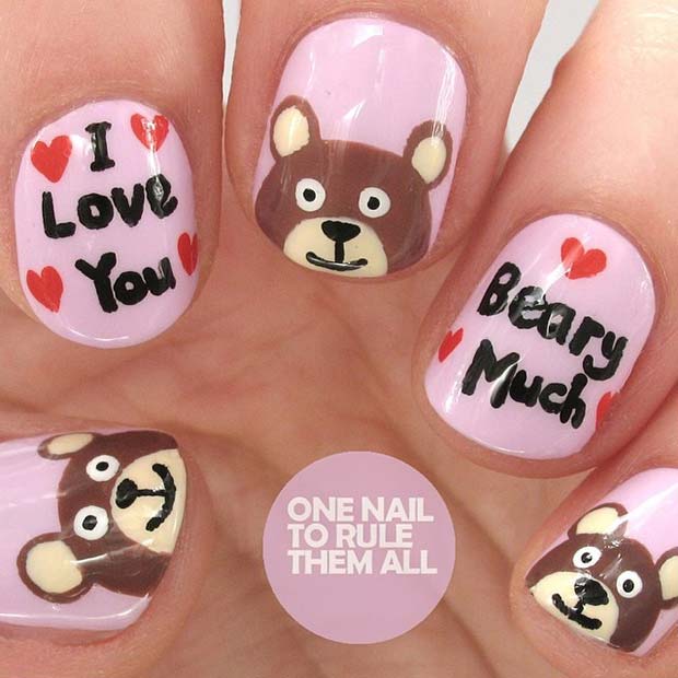 Je t'aime Beary Much Nail Art